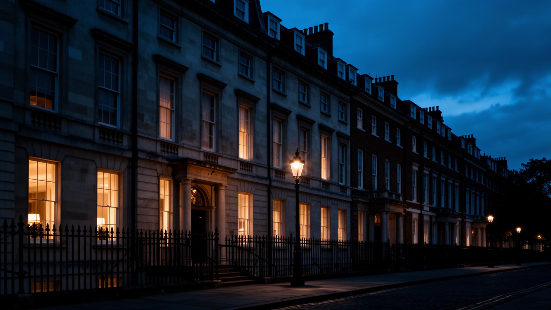 A Georgian terrace at dusk